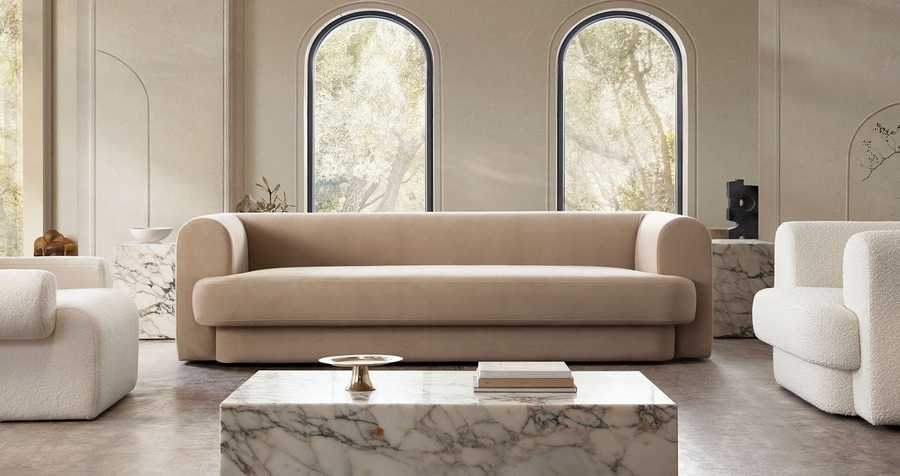Sofa Curved Arm Silhouette Performance Velvet Seating