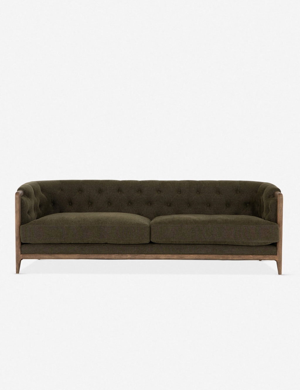 Sofa Curved Back Button Tufted Earth Tone Wood Frame