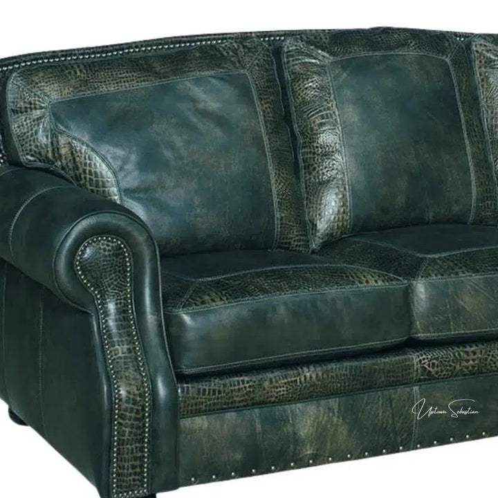 Sofa Deep Teal Alligator Embossing Leather Couch