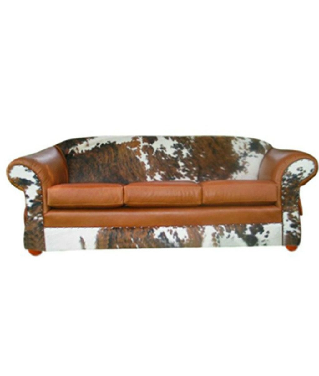Sofa Featuring Mixed Media Upholstery and Cowhide Pattern