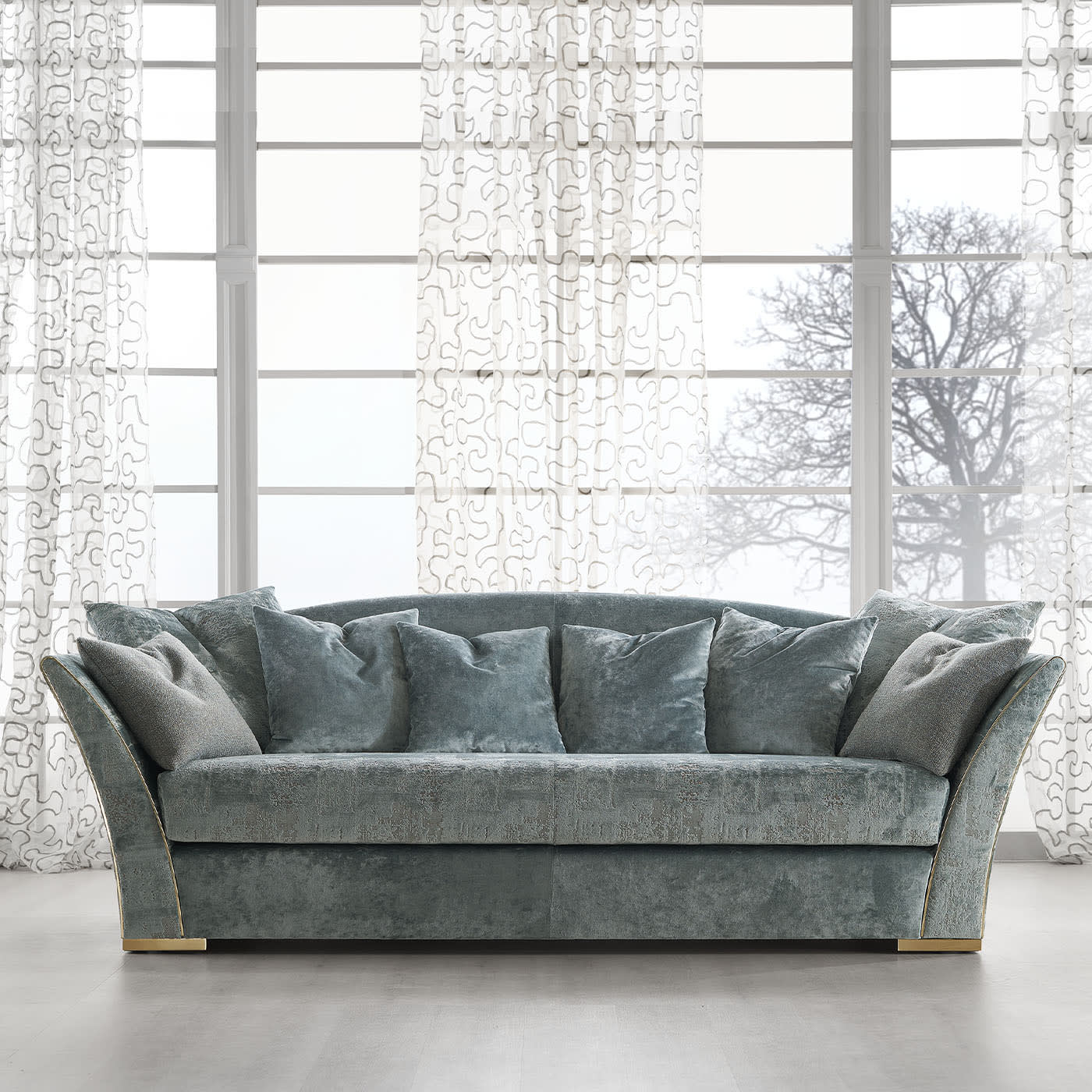 Sofa: Flared Arms Velvet with Gold Metallic Corner Feet