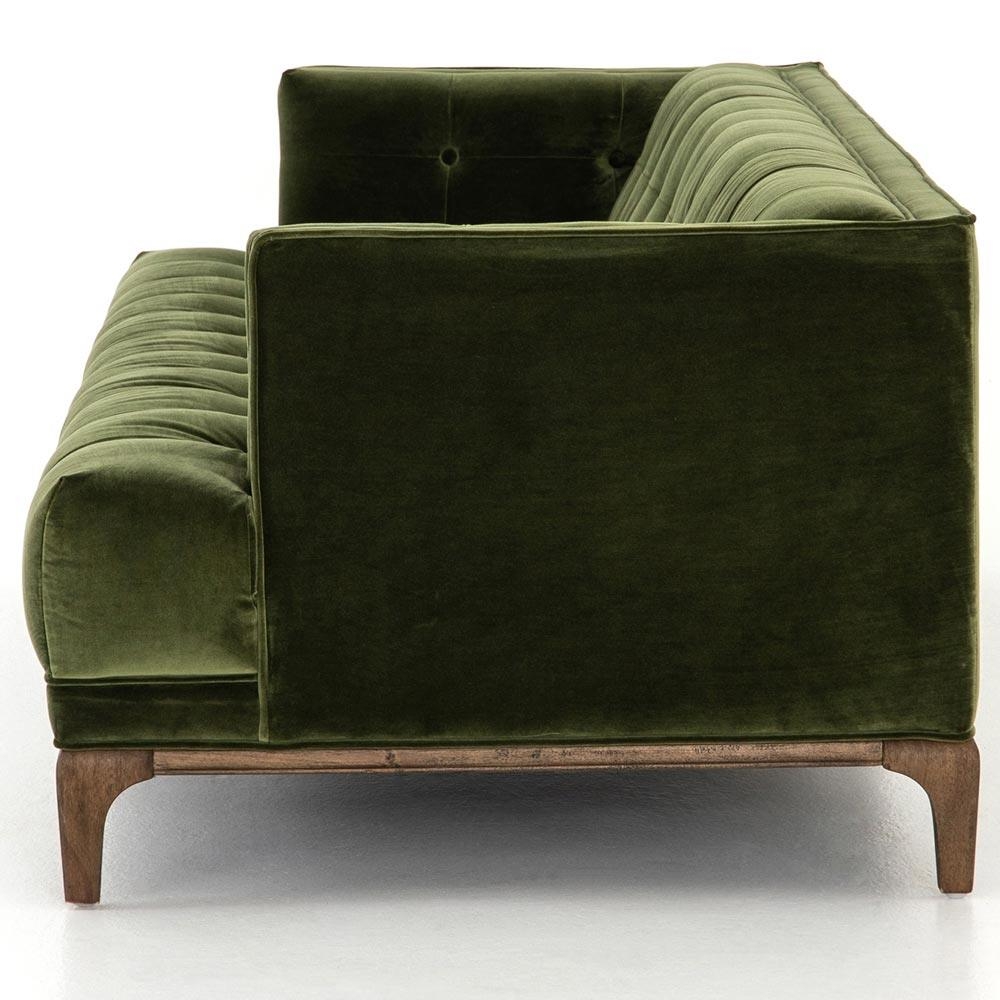 Sofa Forest Green Velvet Channel Tufted Seat Wood Base