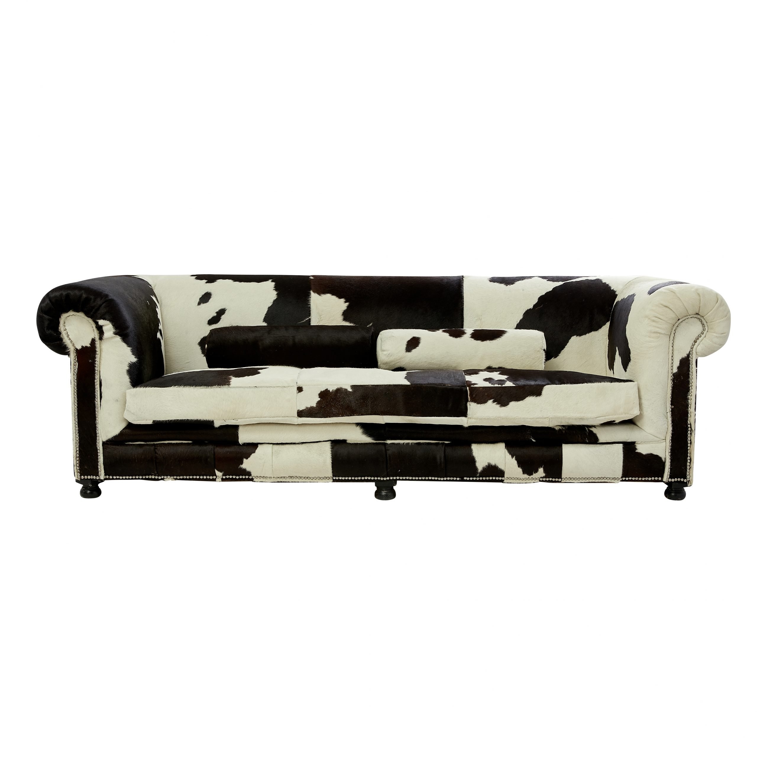 Sofa in Cowhide Patchwork and Chesterfield Silhouette
