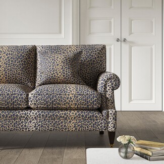 Sofa in Indigo Blue Leopard Print with Transitional Sofa Casters