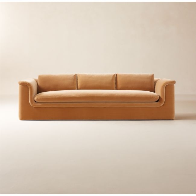 Sofa Rolled Arms Honey Ochre Bench Seat Velvet Seating