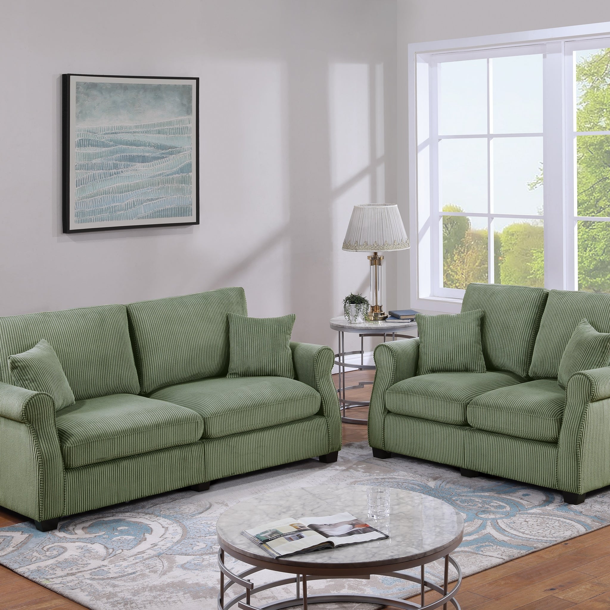 Sofa Set: 2 Piece Corduroy with Classic Rolled Arms