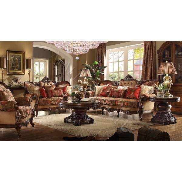 Sofa Set Featuring Circular Pedestal Base and Carved Scrollwork