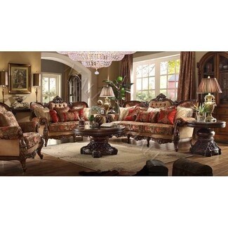 Sofa Set Featuring Circular Pedestal Base and Carved Scrollwork