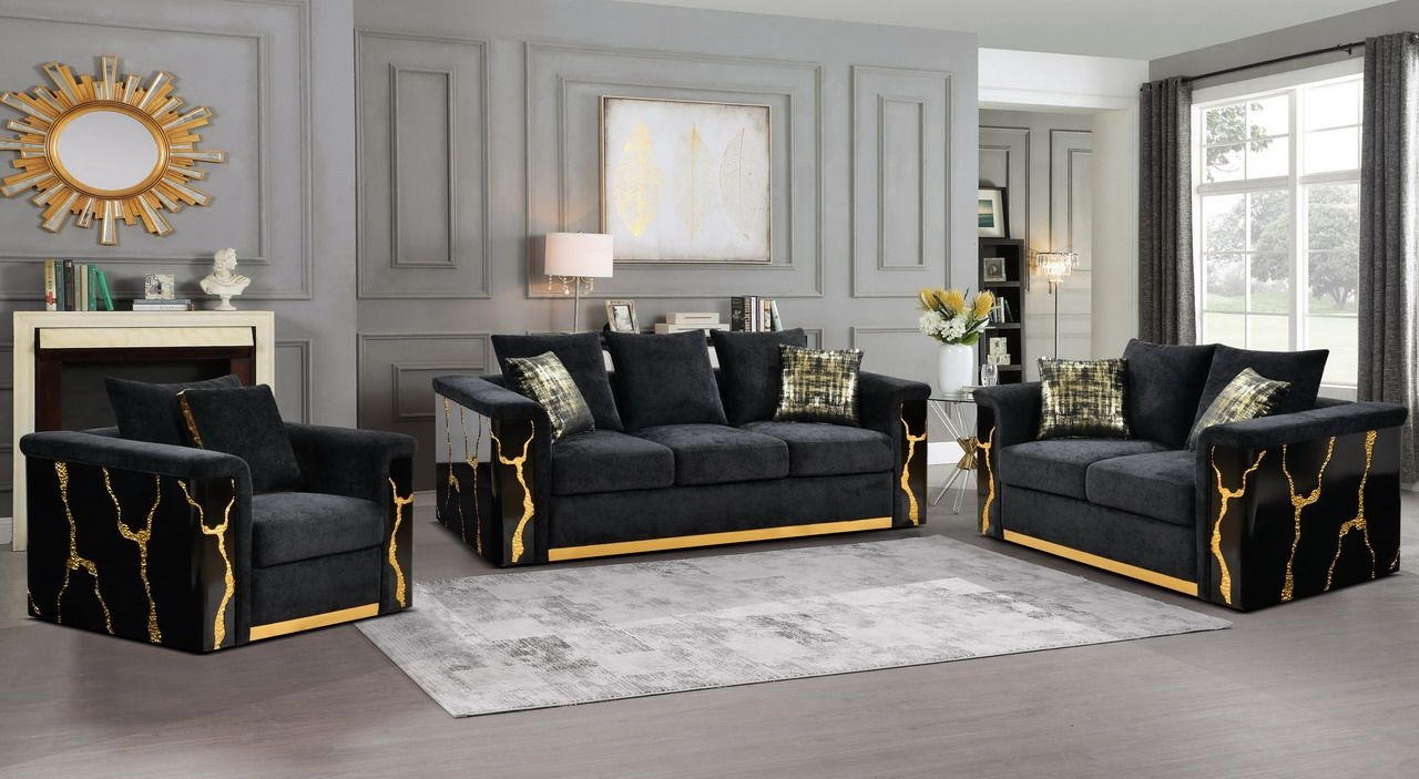 Sofa Set featuring Shiny Vein Arms and Dark Gloss Panels