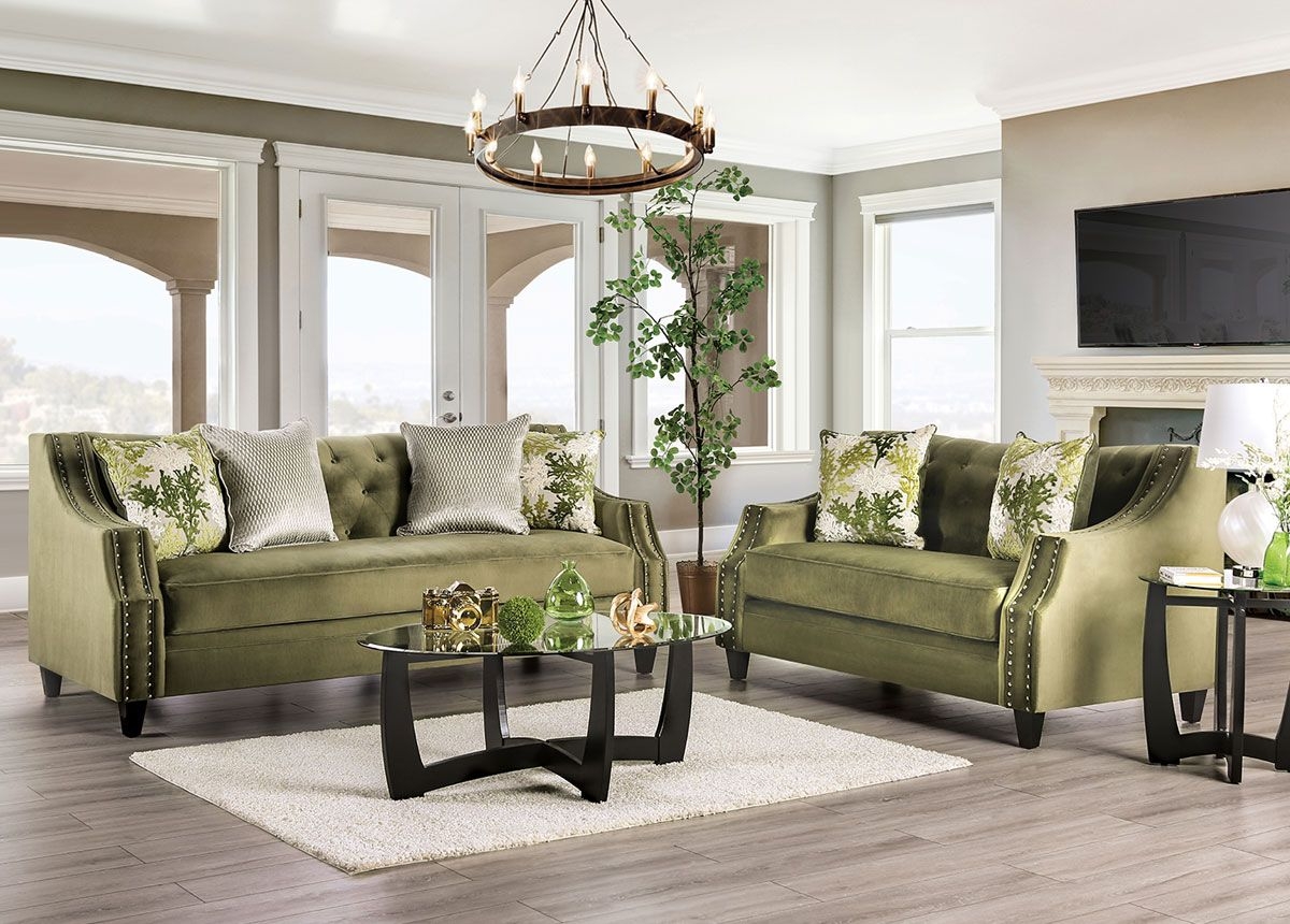 Sofa Set: Microfiber Seating with Nailhead Trim Accents