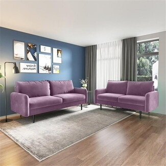 Sofa Set Round Arm Lavender Velvet Tapered Black Legs