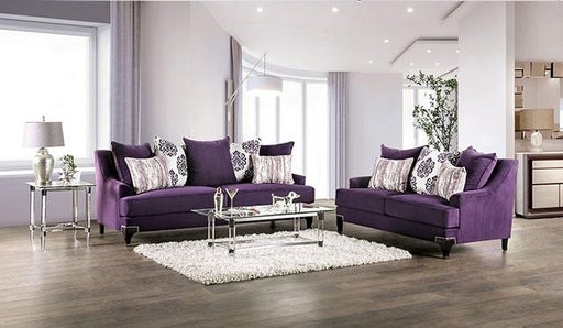 Sofa Set Royal Purple Upholstery with Chrome Accent Feet