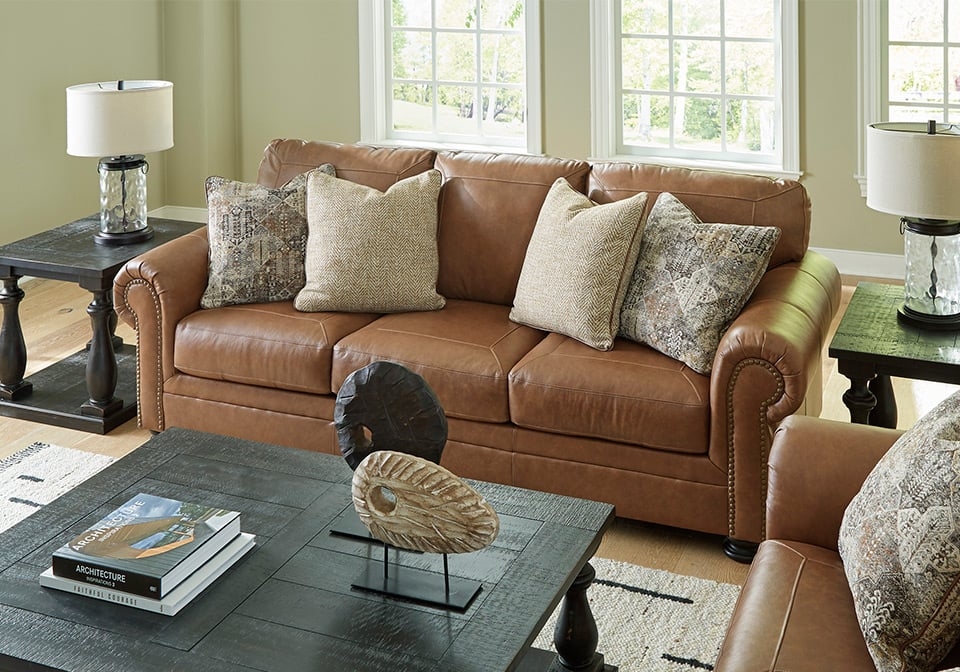 Sofa Set with Nailhead Trim and Transitional Brown Styling