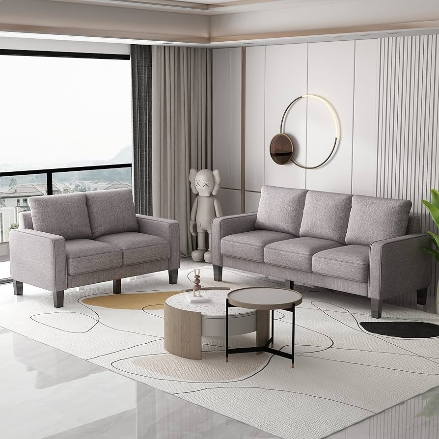 Sofa Set with Tapered Legs for Light Grey Fabric Lounge