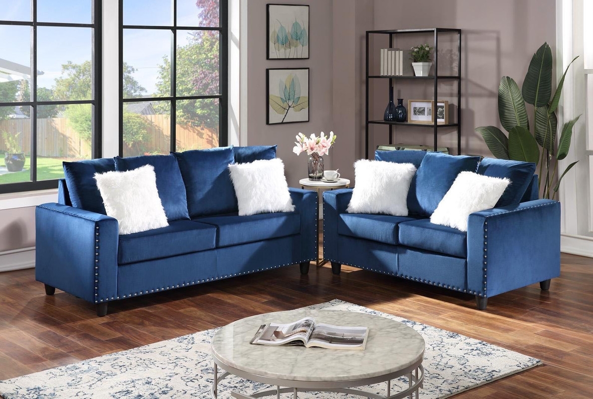 Sofa Set With Track Arms and Loose Back Cushions in Blue