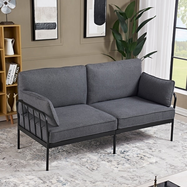 Sofa Slatted Metal Sides Charcoal Matte Industrial