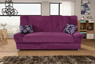 Sofa Sleeper Vibrant Purple with Floral Accent Pillows