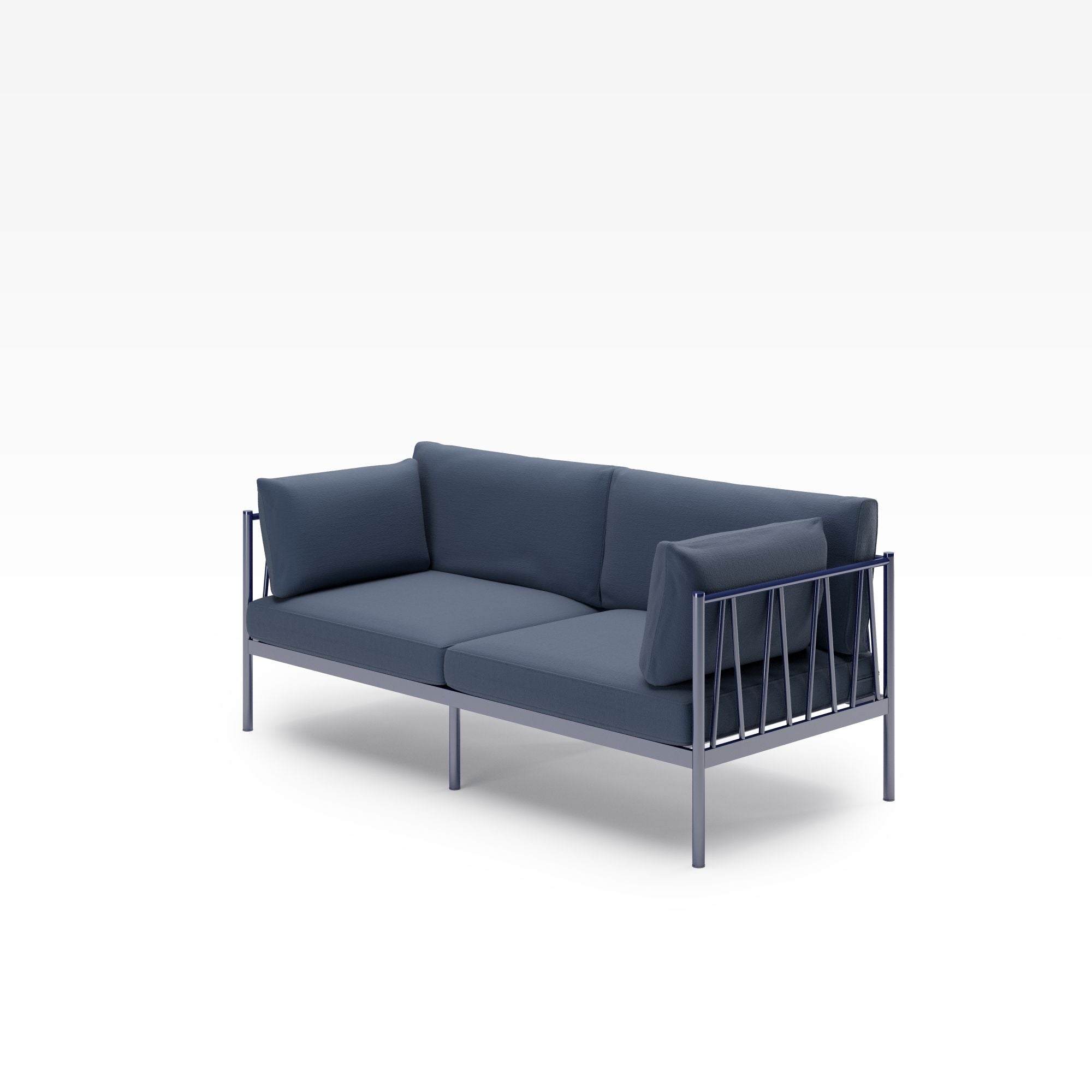 Sofa Spindled Arms Slate Blue Steel Frame Design