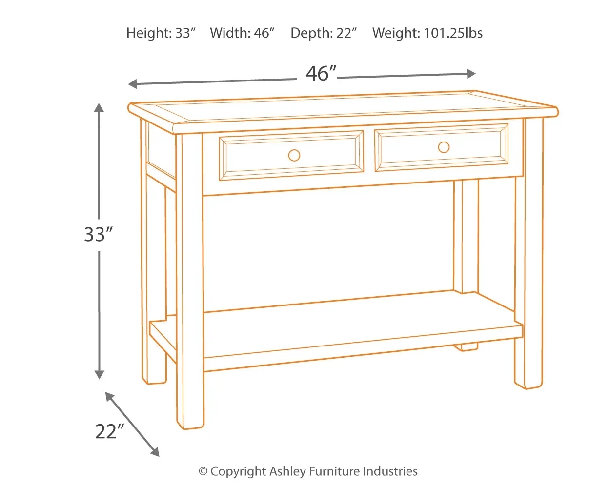 Sofa Table with Dual Drawers and Sturdy 101 Lb Weight
