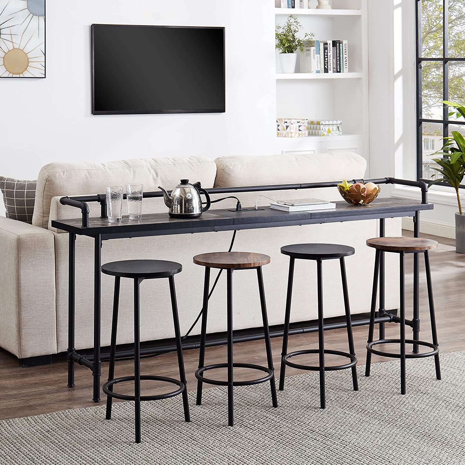 Sofa Table With Integrated Power Outlet Behind Couch Bar