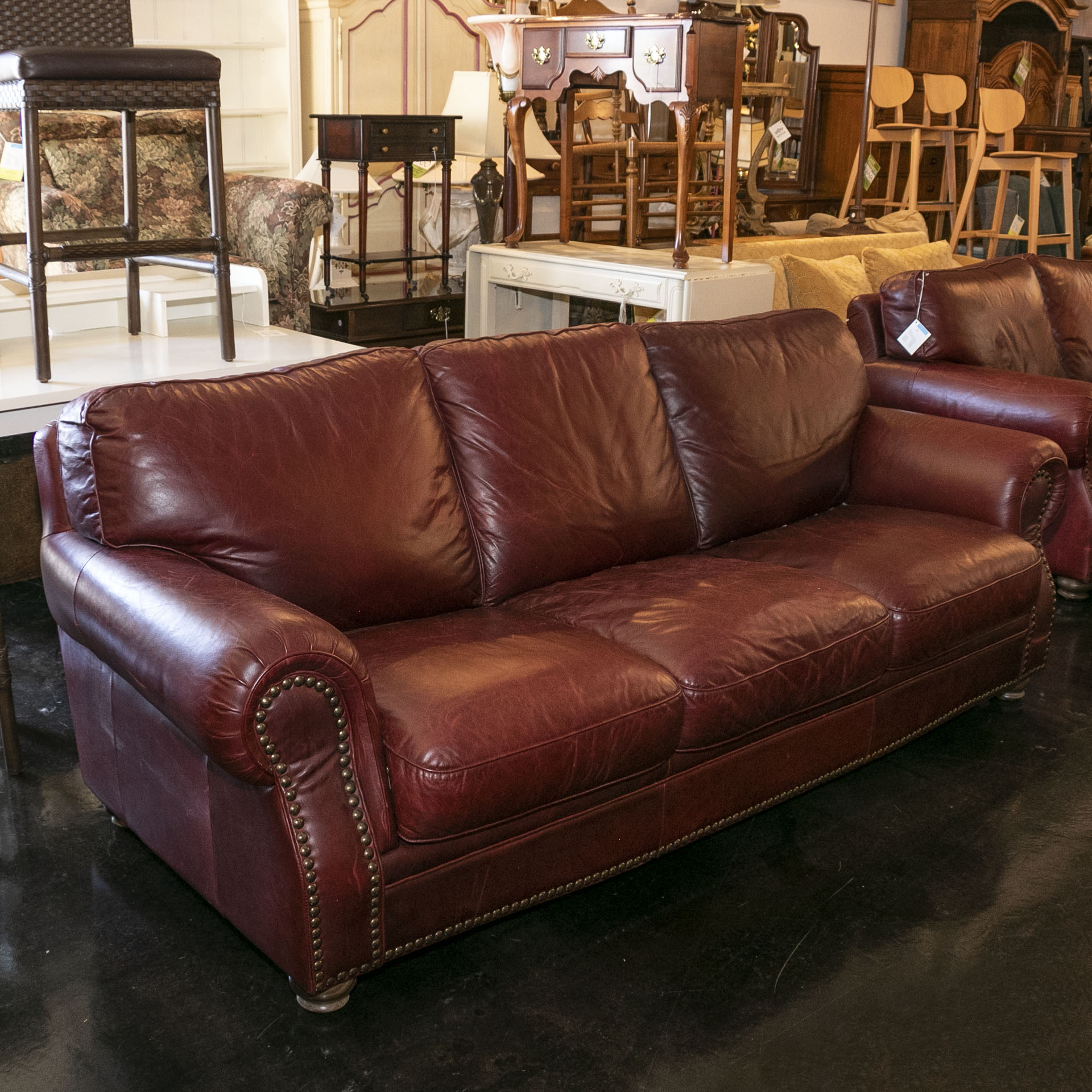 Sofa with Antique Nailhead Trim and Classic Rolled Arm Sofa