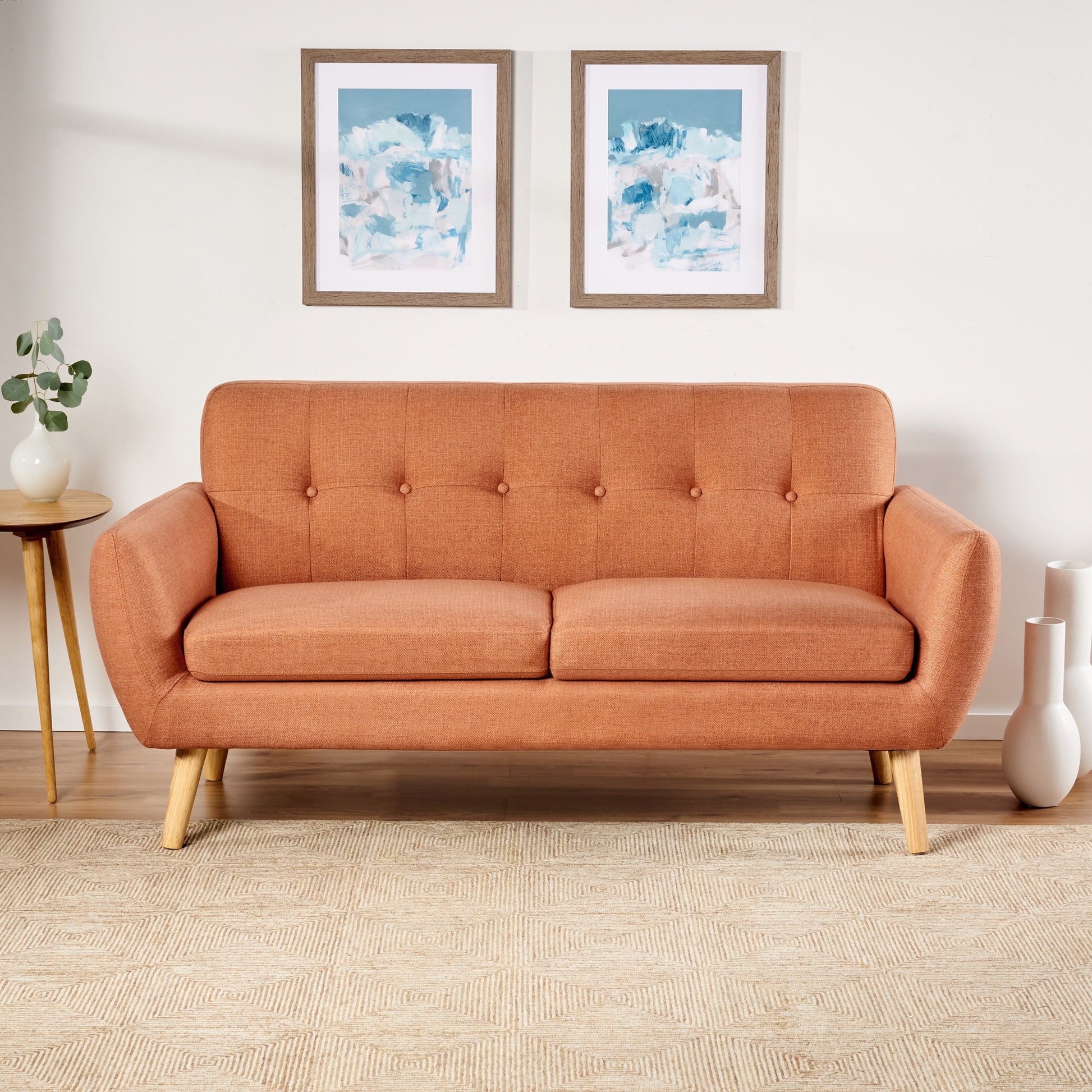 Sofa with Button Tufted Back and Tapered Wood Legs