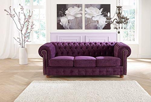 Sofa with Button Tufted Nailhead Trim in Deep Purple