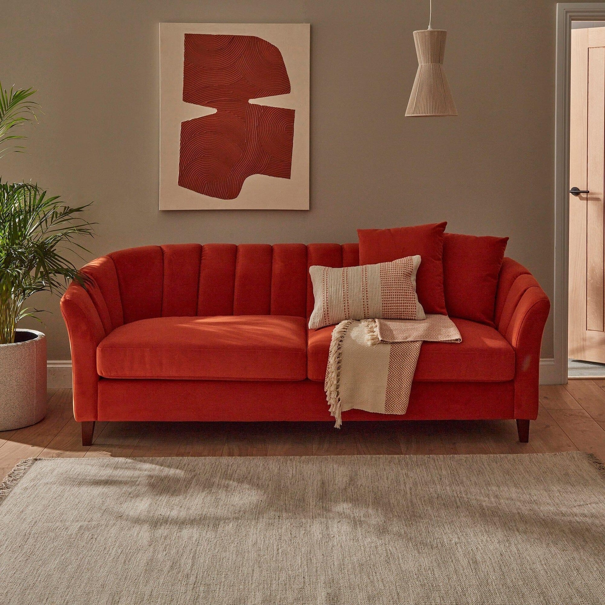 Sofa with Channeled Back and Tapered Dark Oak Legs