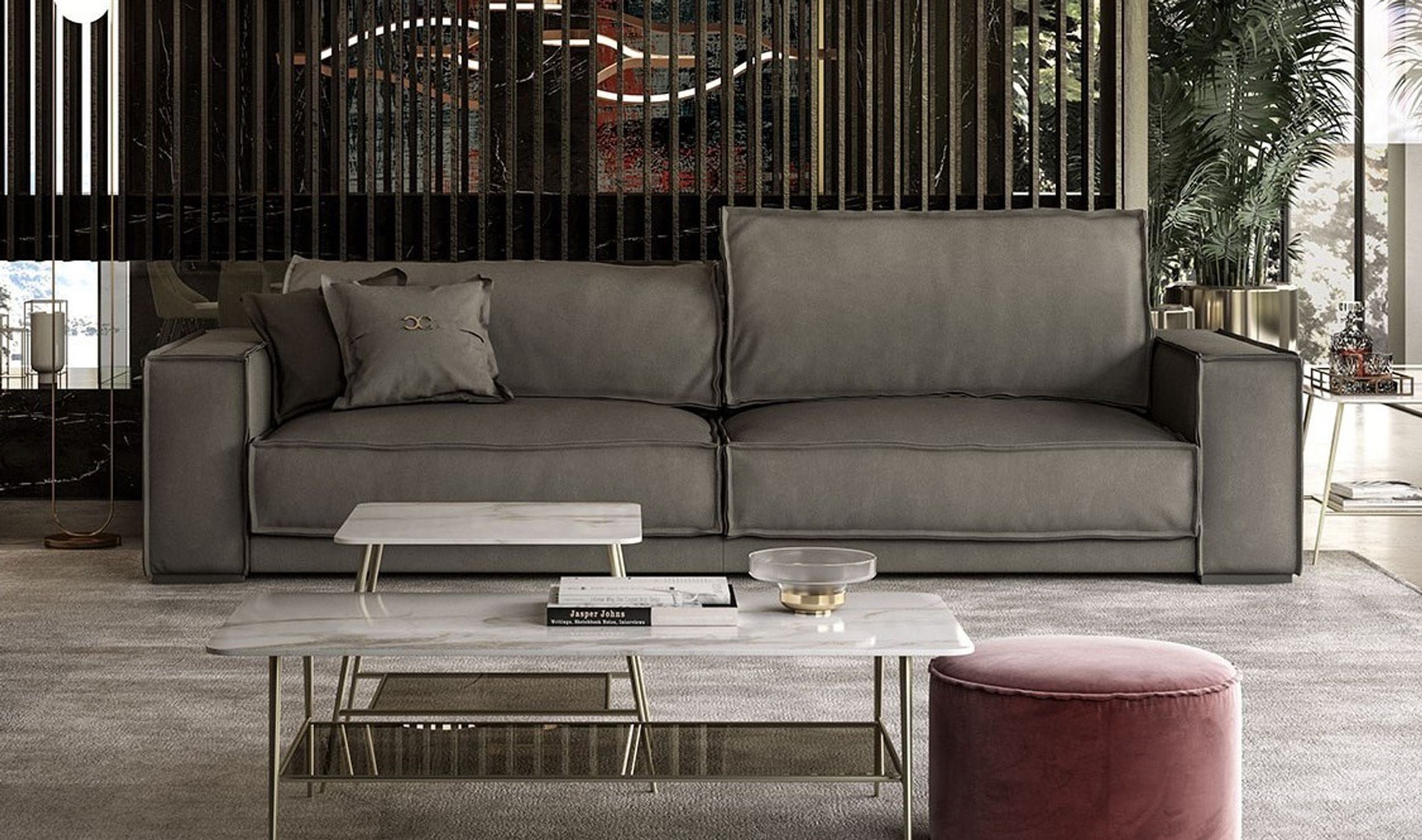 Sofa with Flanged Edges and Low Profile Italian Minimalist Style