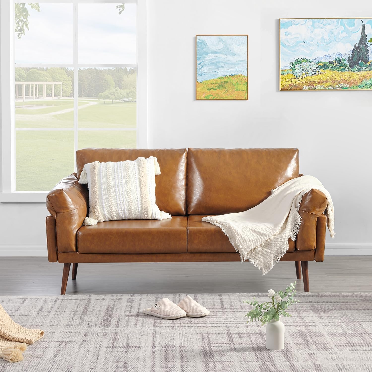 Sofa with Flared Armrests and Tapered Wooden Legs