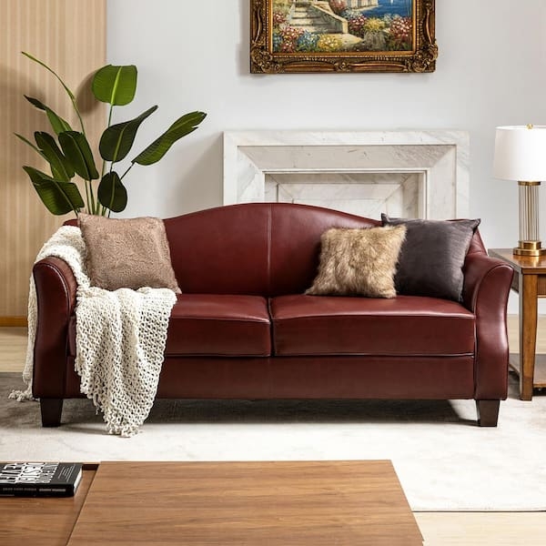 Sofa with Flared Arms and Camelback Leather Couch