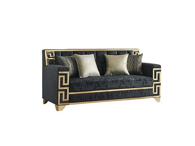Sofa with Gold Greek Key Accents and Textured Fabric