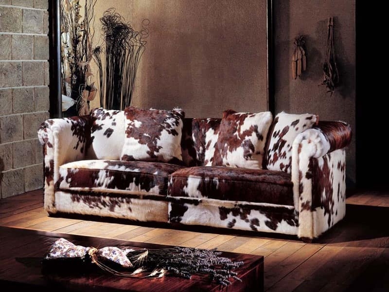 Sofa with Organic Pattern and Luxury Cowhide Texture