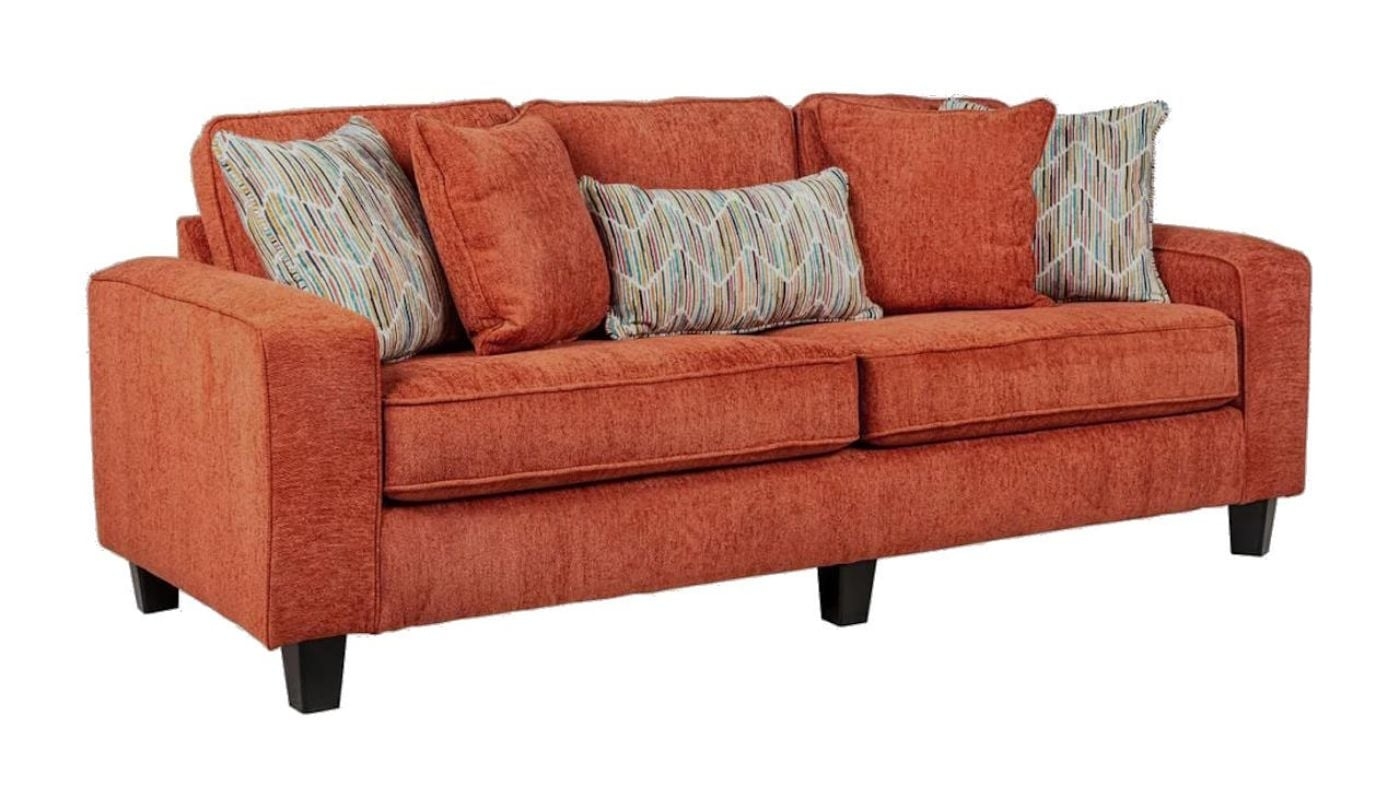 Sofa with Track Arms and Chevron Patterned Pillows