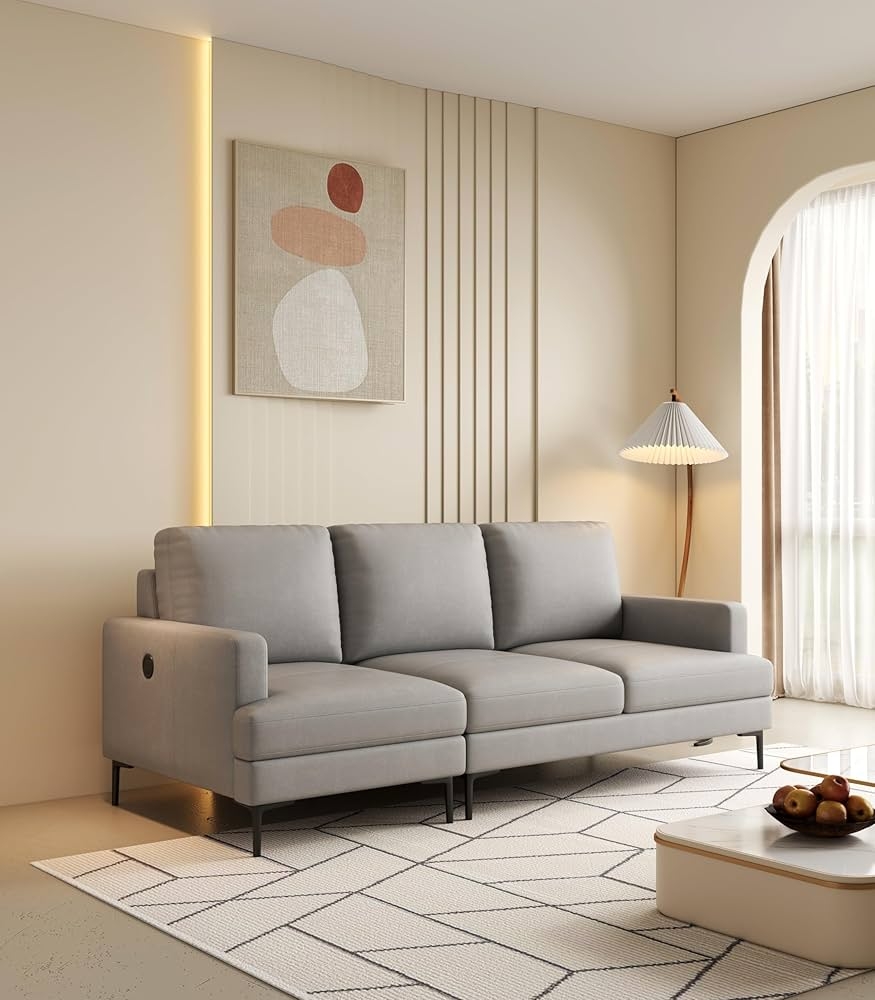Sofa with USB Charger and Tapered Black Metal Seating Legs