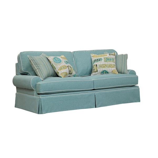 Sofa with White Contrast Piping and Round Arm Aqua 3-Seater
