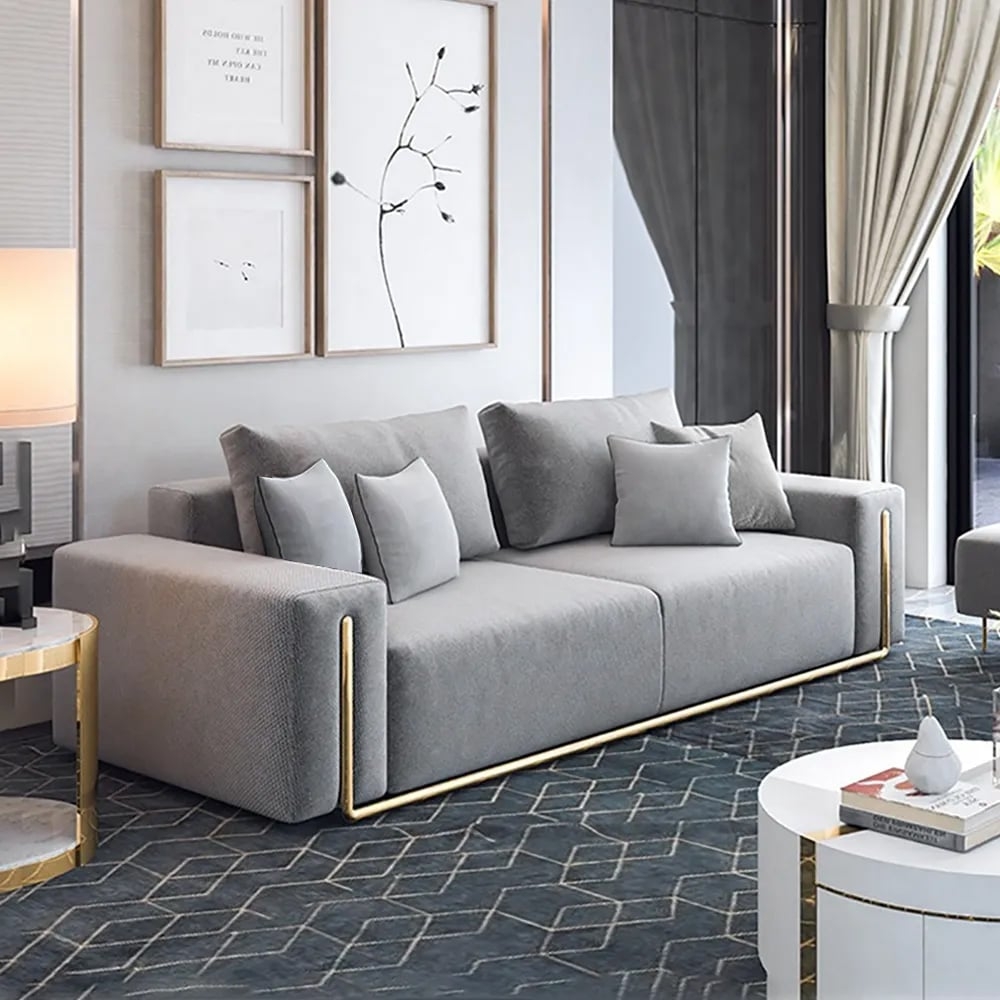 Sofa with Wraparound Gold Frame and Modern Upholstery