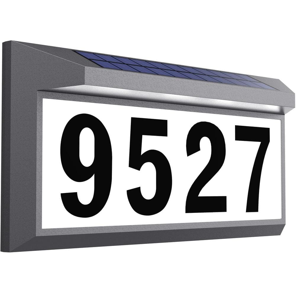 Solar Address Plaque: Matte Gray Waterproof LED Numbers