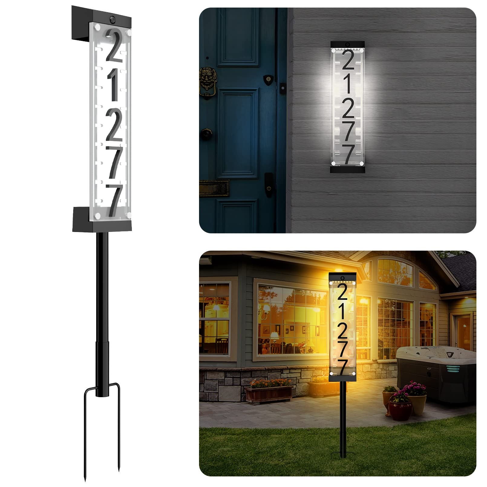 Solar Address Sign: Dual Lighting Modes Iron Ground Stake