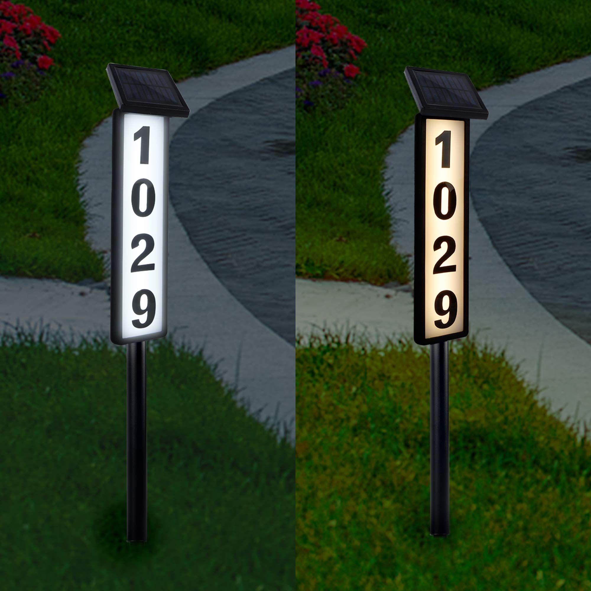 Solar Address Sign: Vertical Orientation Dual Lighting Tones