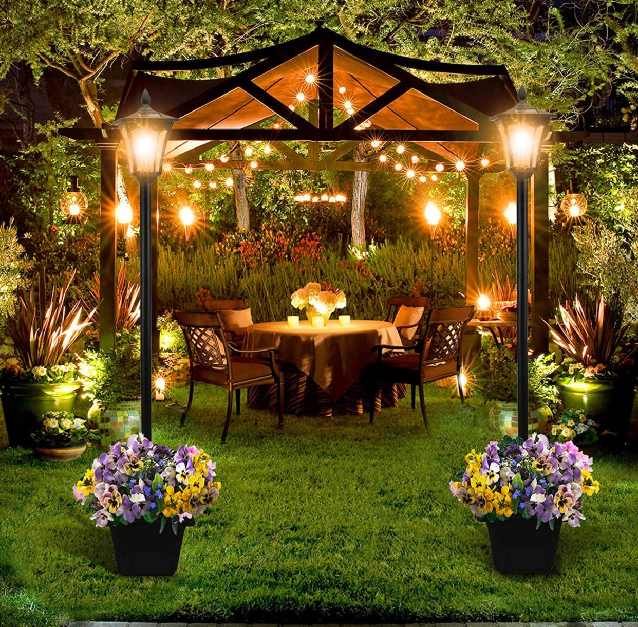 Solar Lamp Post Integrated Planter Traditional Silhouette