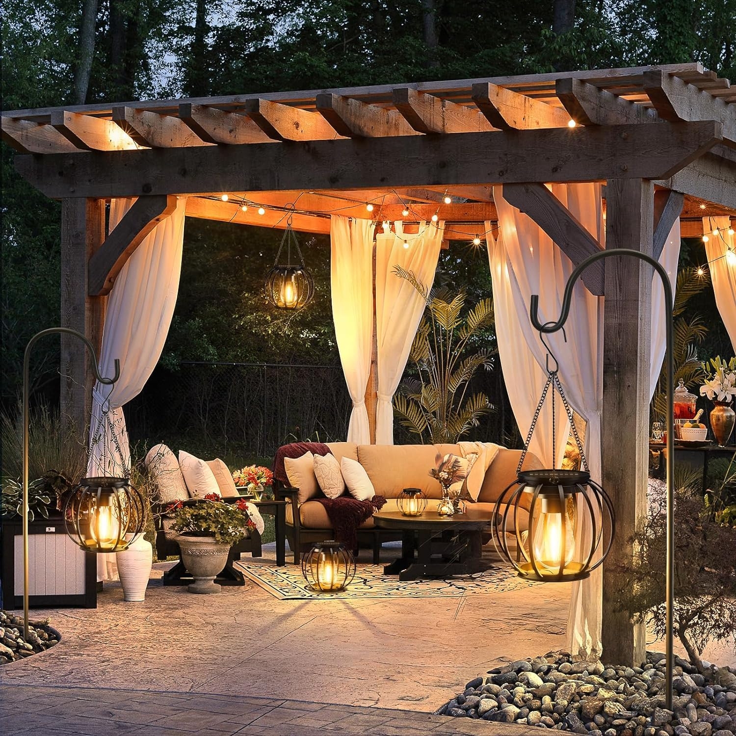 Solar Outdoor Chandelier Cage Orb Shepherd Hook Mount