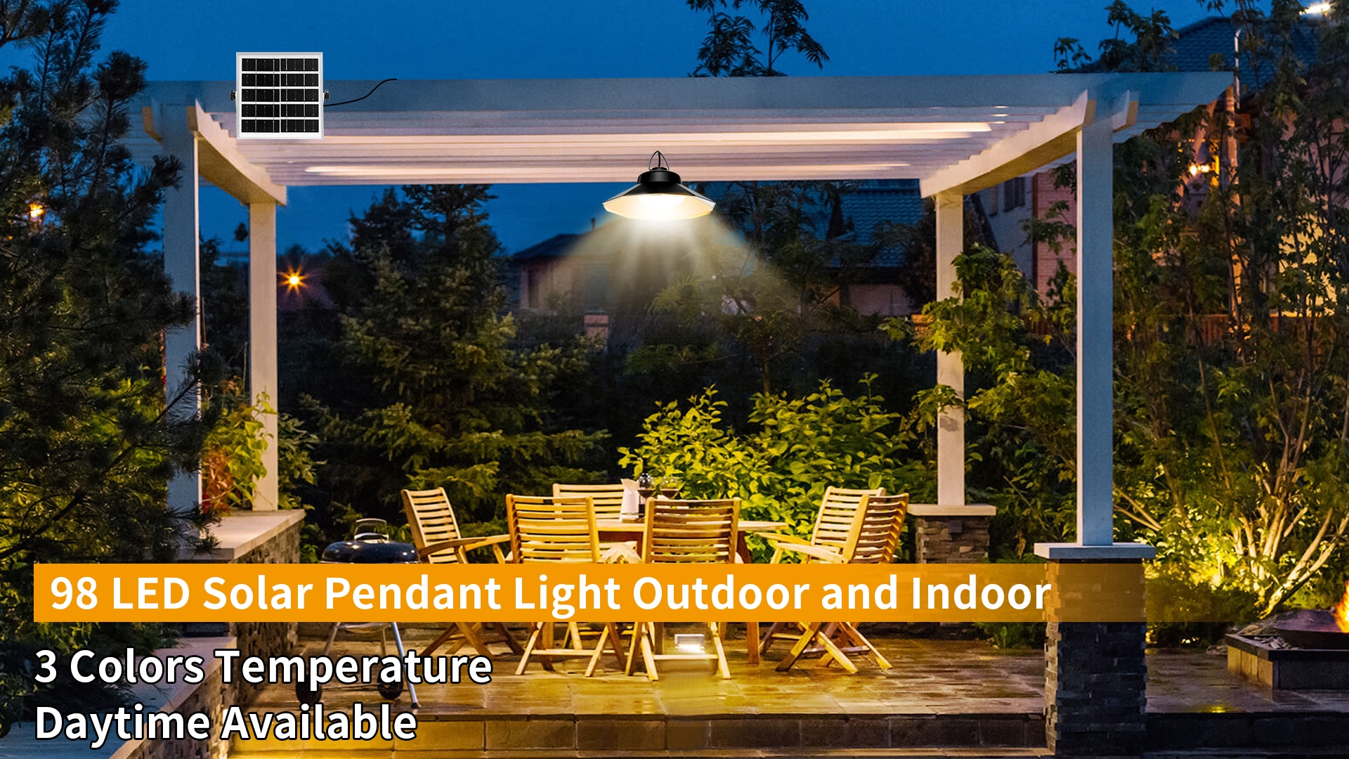 Solar Pendant Light Matte Black Fixture Outdoor Pendant