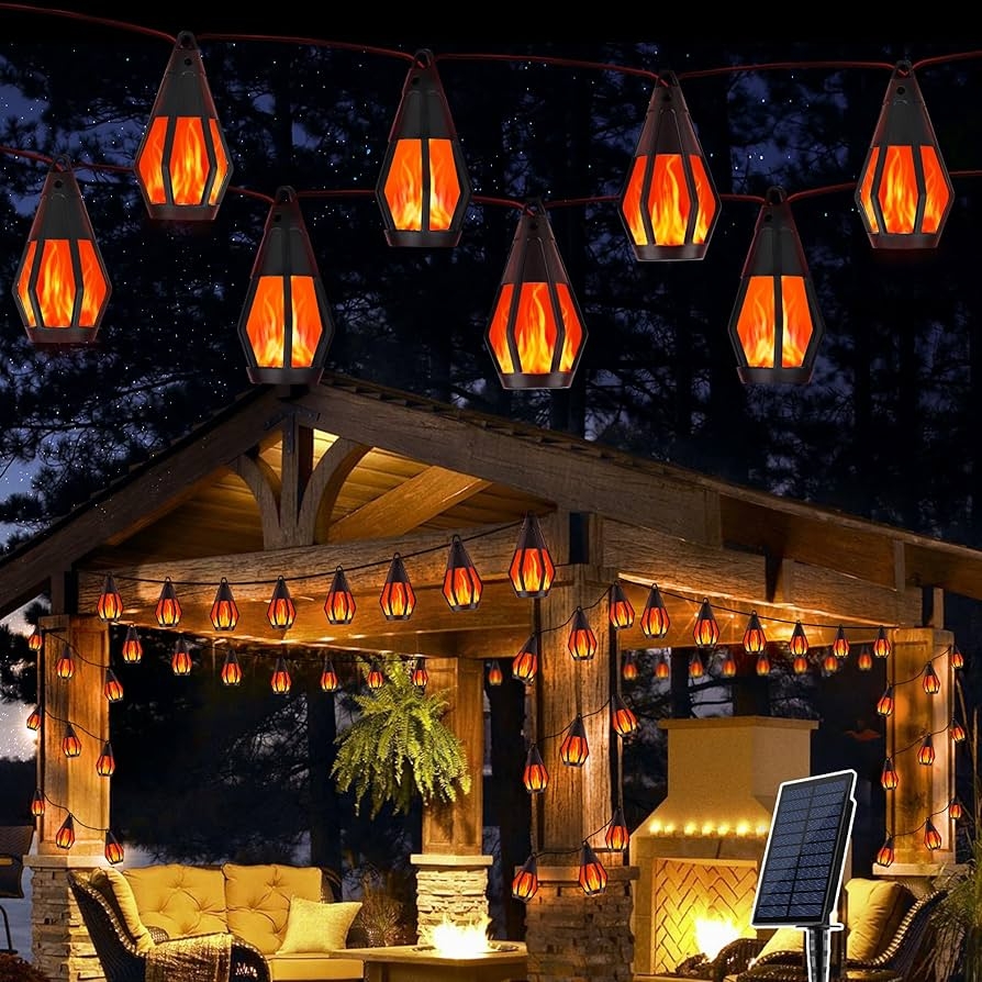 Solar String Lights Flickering Flame Effect Lanterns