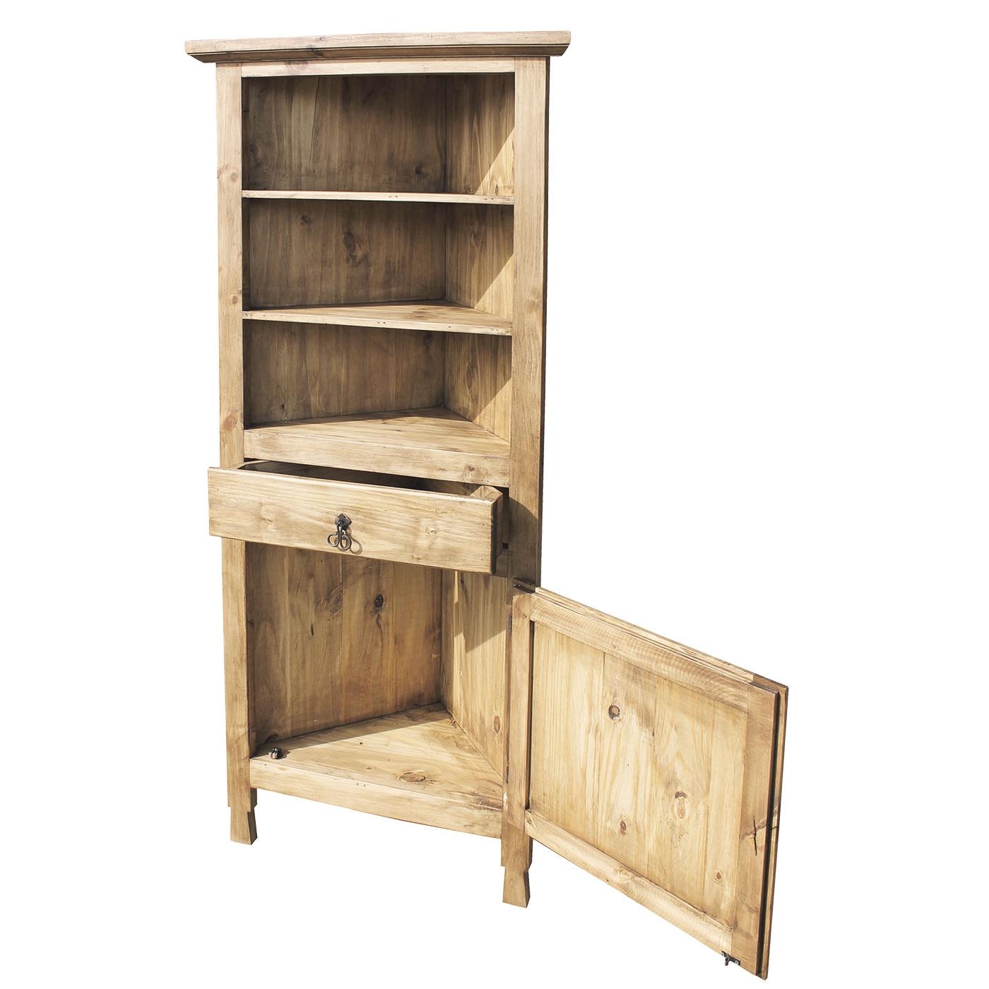 Solid Wood Corner Cupboard with Antique Metal Ring Pull