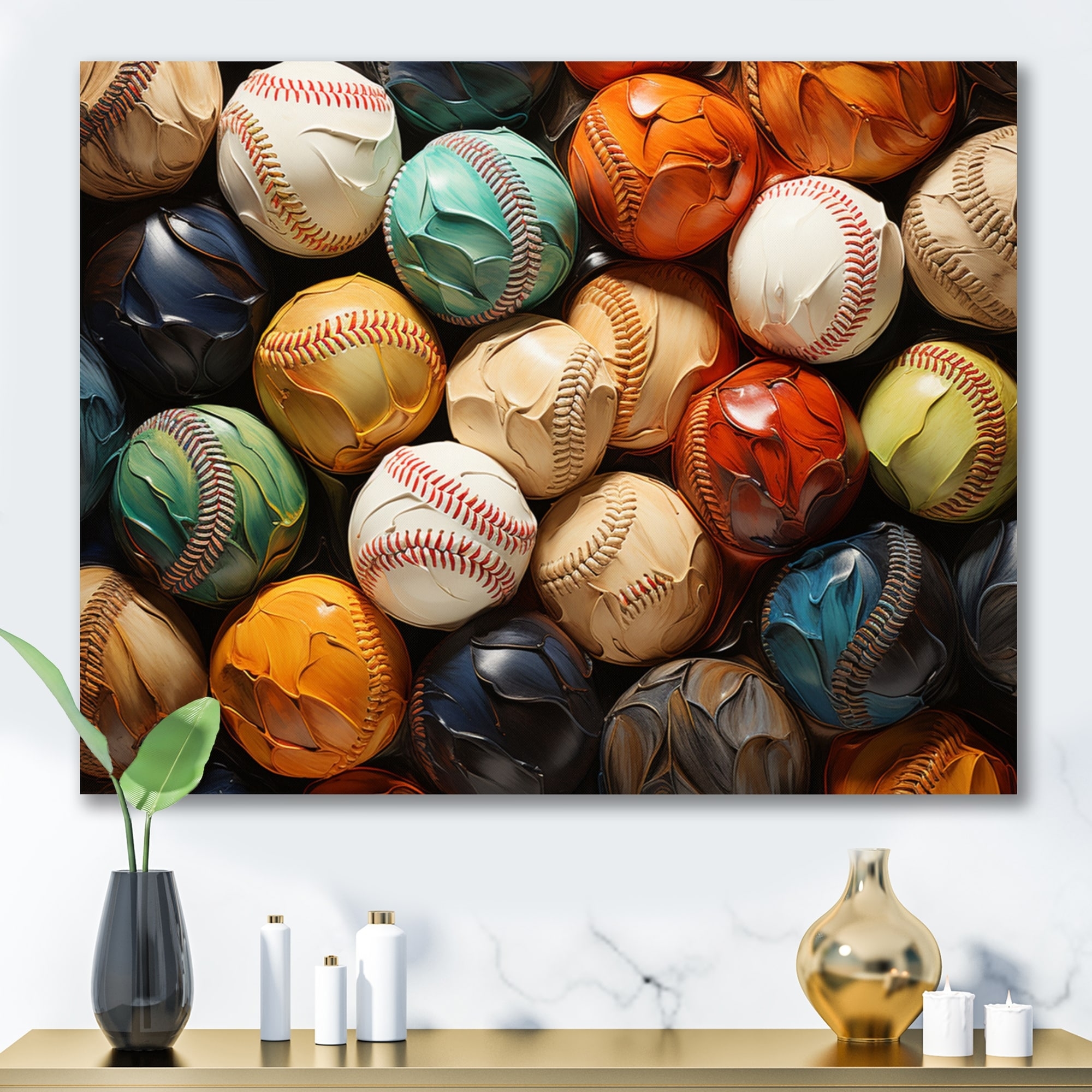 Sports Wall Art: Navy Impasto Baseball Collage Painting