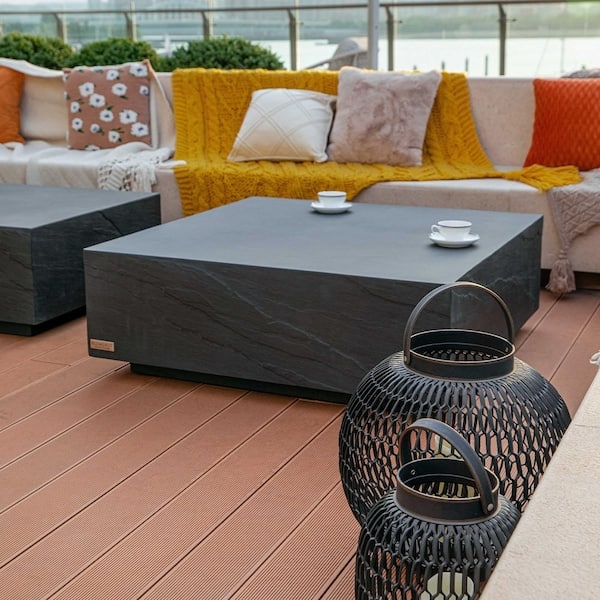 Square Coffee Table Slate Black Monolithic Block Matte