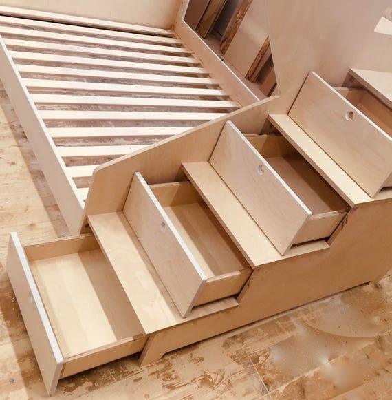 Staircase Bunk Bed Pale Blonde Circular Finger Pulls