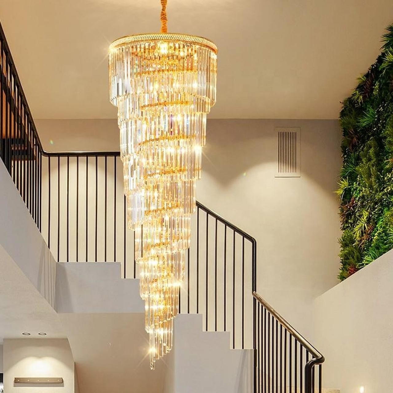 Staircase Chandelier Faceted Glass Spiral Crystal Light