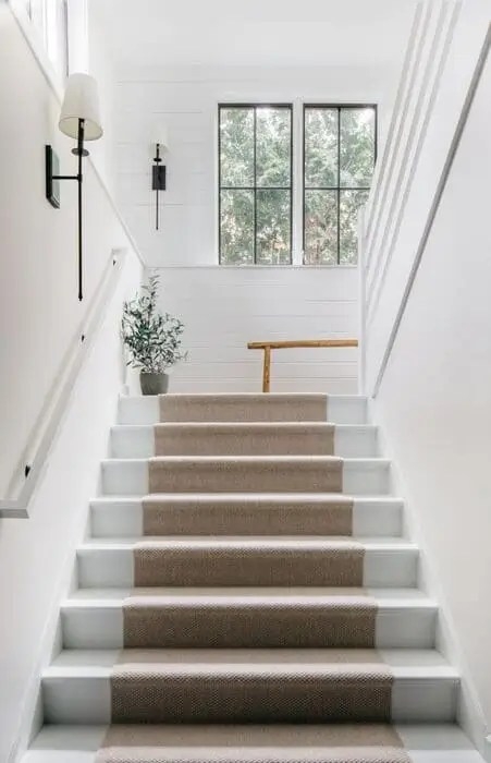 Staircase with sisal runner and shiplap for farmhouse stair decor